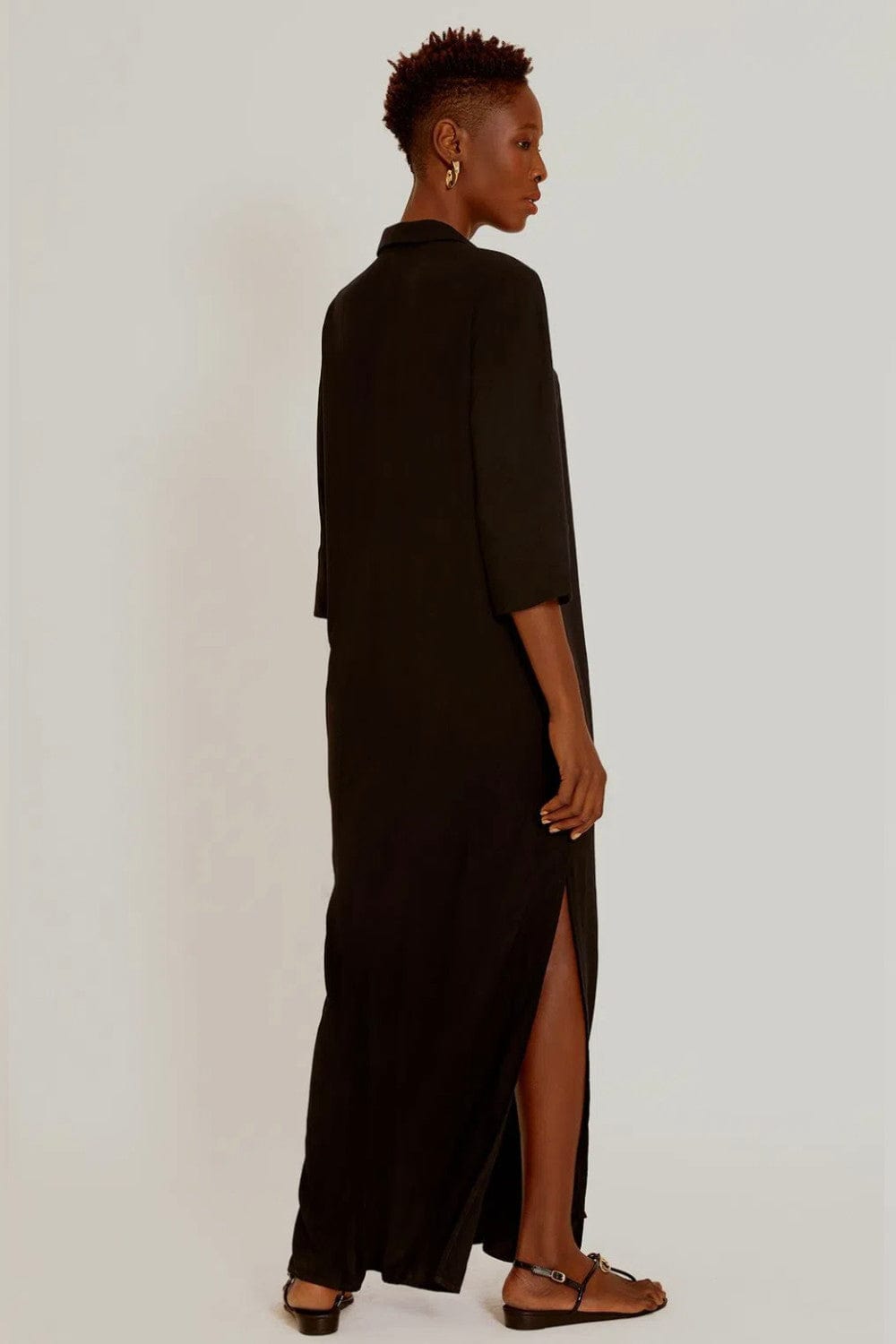 Lenny Niemeyer - Vestido Chemisier Longo Fenda Lateral Preto