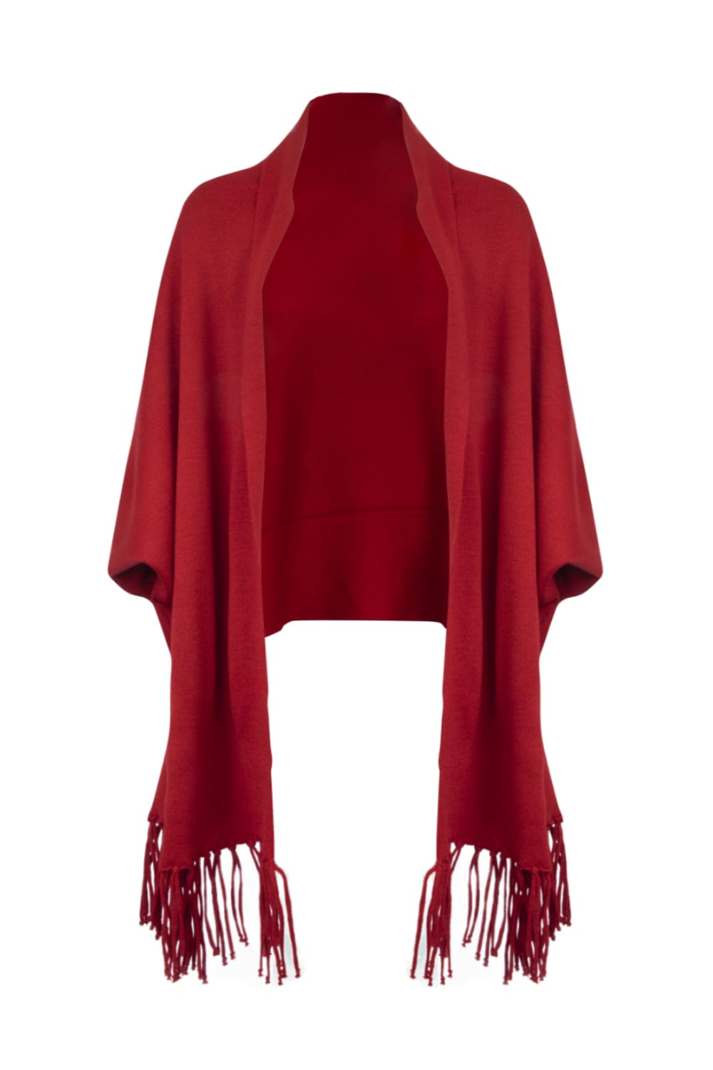 Viviane Furrier - Poncho Tricot com Franjas Vermelho