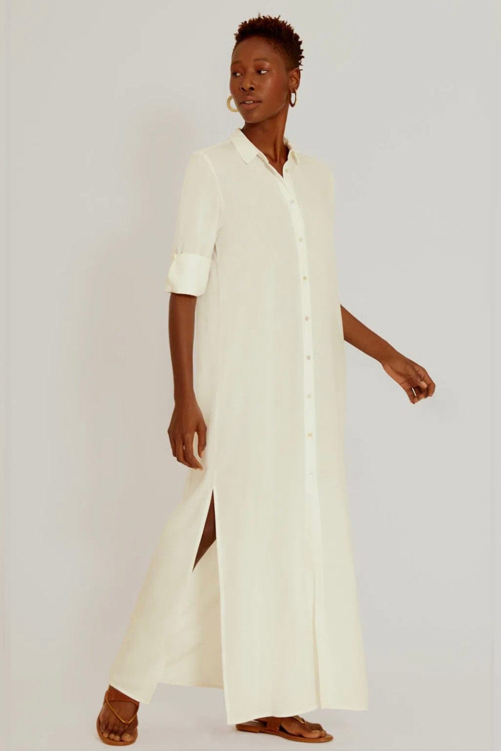 Lenny Niemeyer - Vestido Chemisier Longo Fenda Lateral Branco