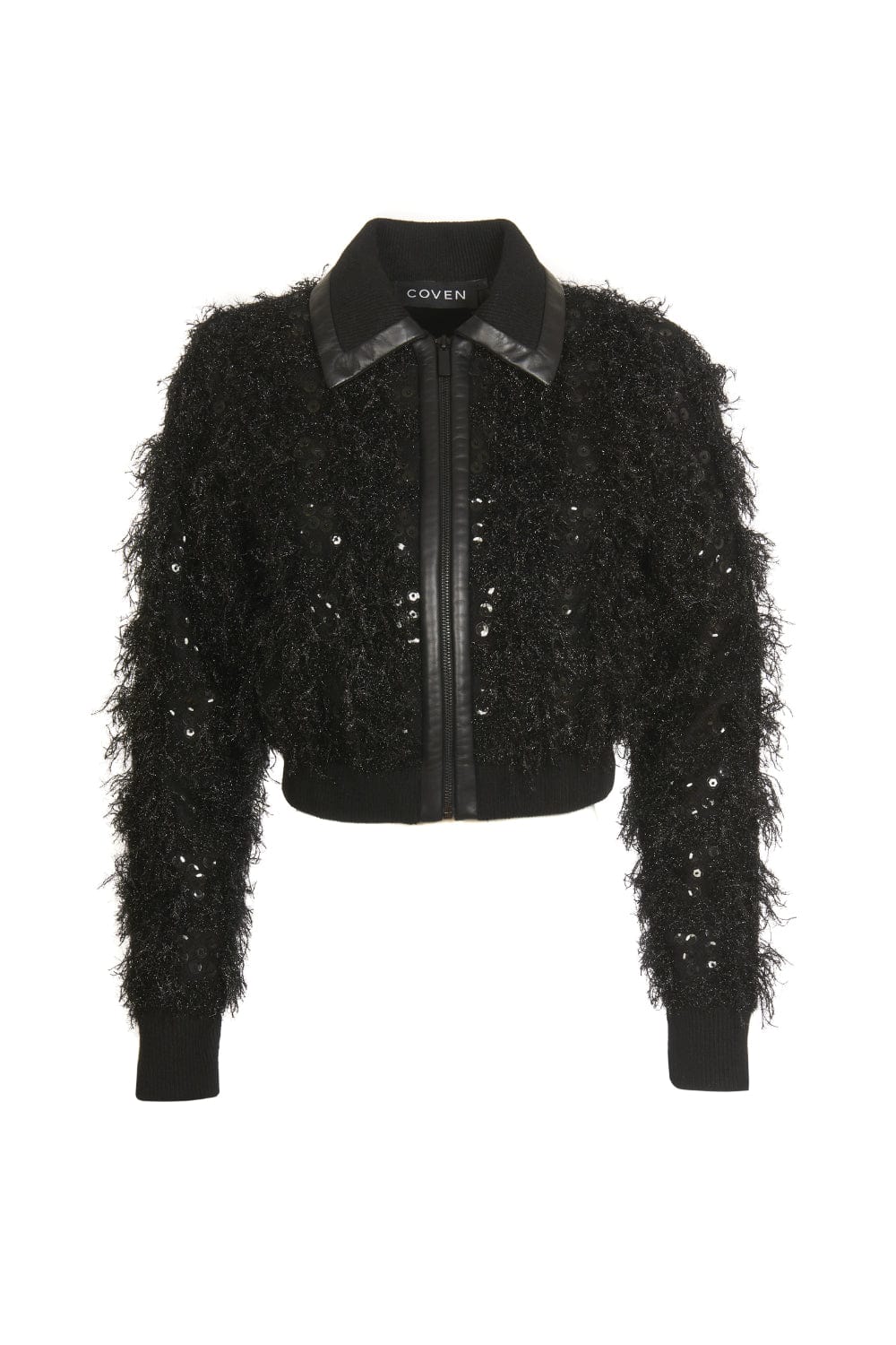 Coven - Jaqueta Tricot Franjado e Bordado Preto