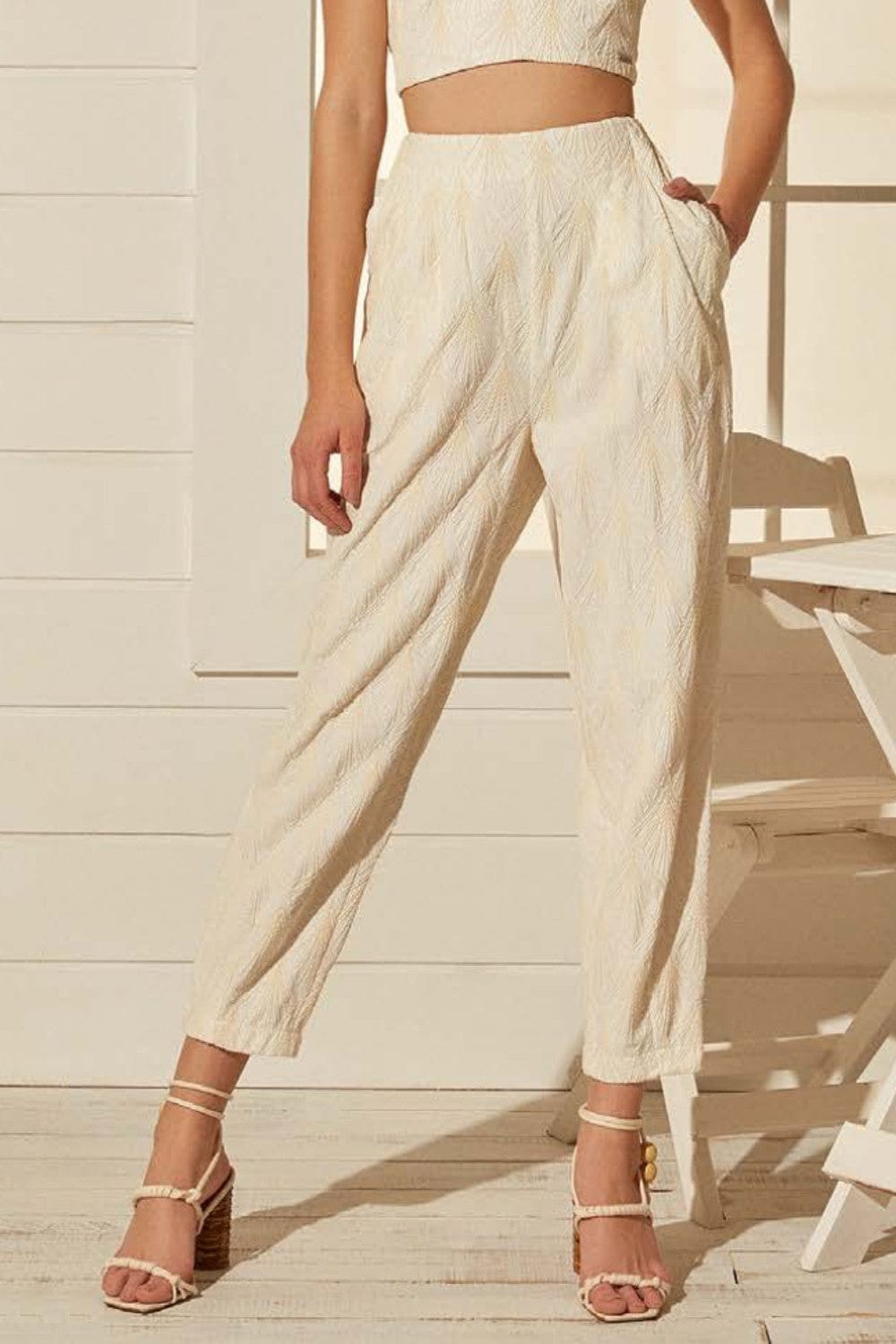 L'Cecci - Calça Viscolinho Bordada Off White