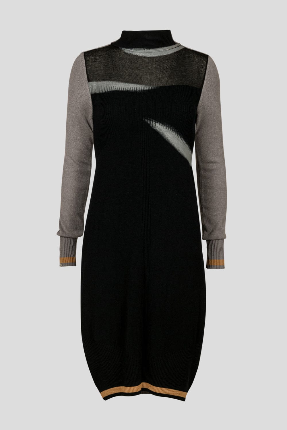 Oblique Creations - Vestido Midi Gola Alta e Manga Longa