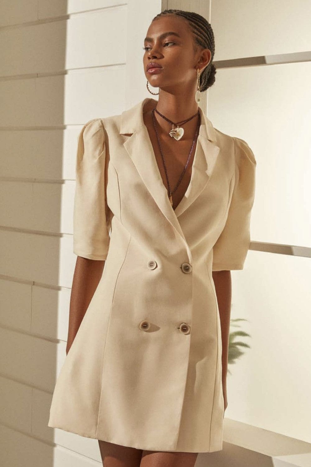 L'Cecci - Vestido/Blazer Curto Viscolinho Bege