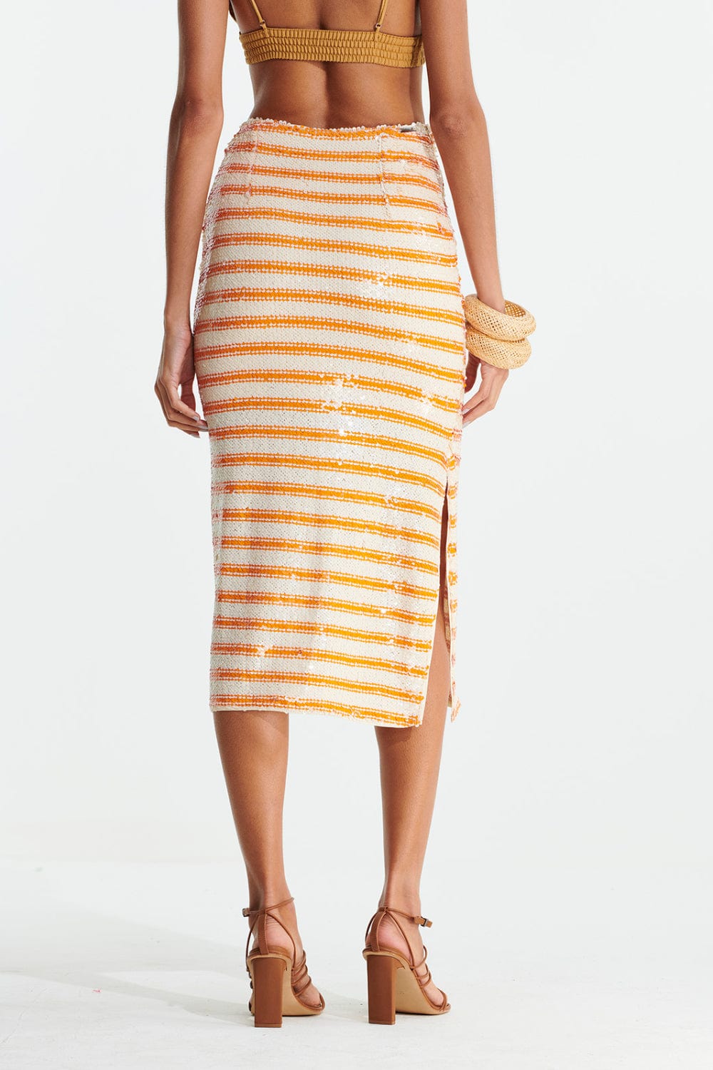 L'Cecci - Saia Lápis em Paetês Laranja