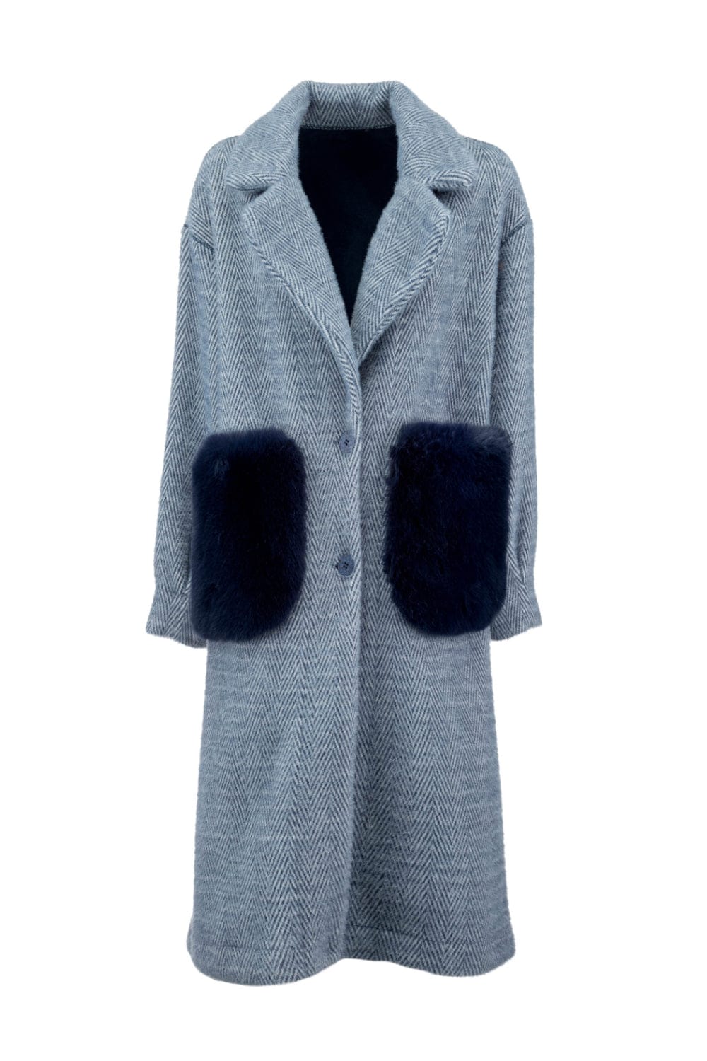 Alex Max - Sobretudo Casaco 7/8 Azul Dupla Face