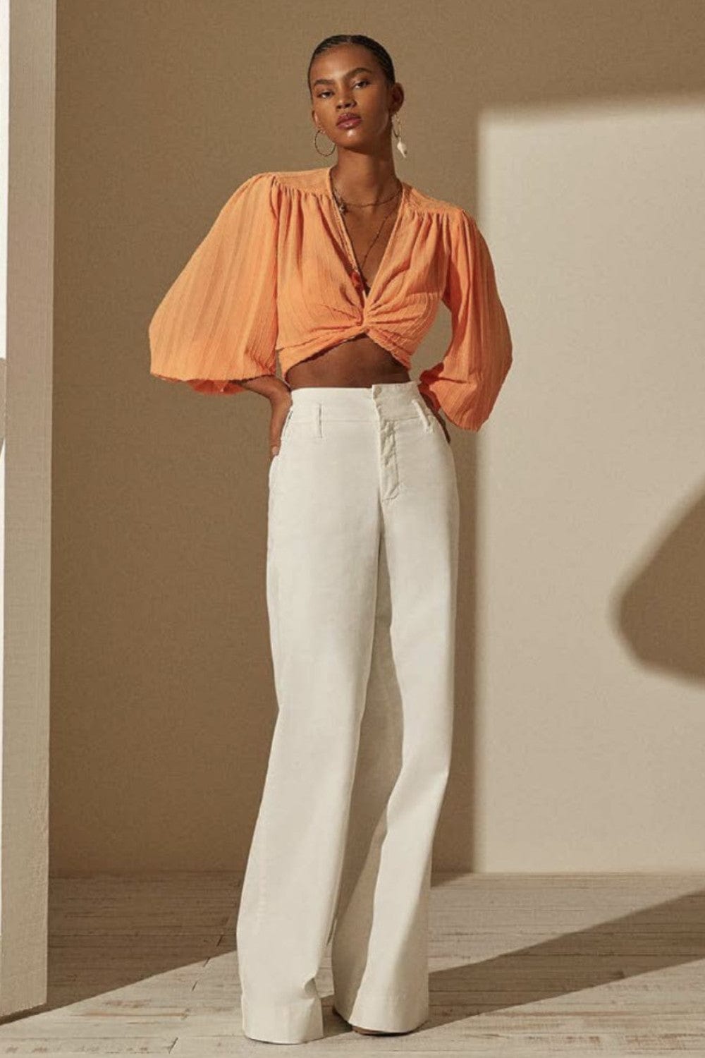 L'Cecci - Calça Sarja Pantalona Off White