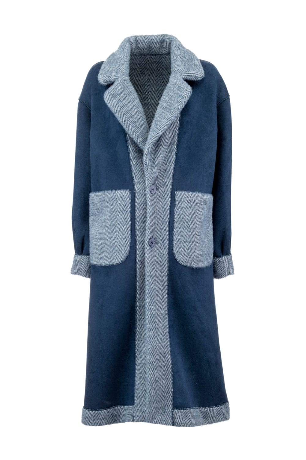 Alex Max - Sobretudo Casaco 7/8 Azul Dupla Face