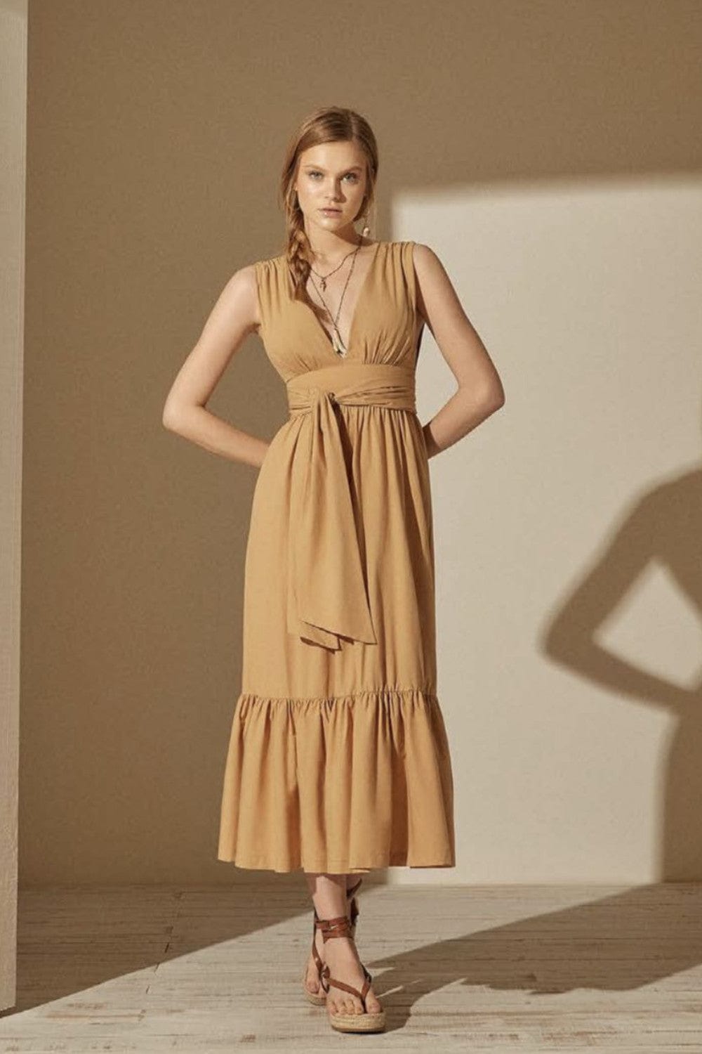 L'Cecci - Vestido Midi sem Manga Caramelo