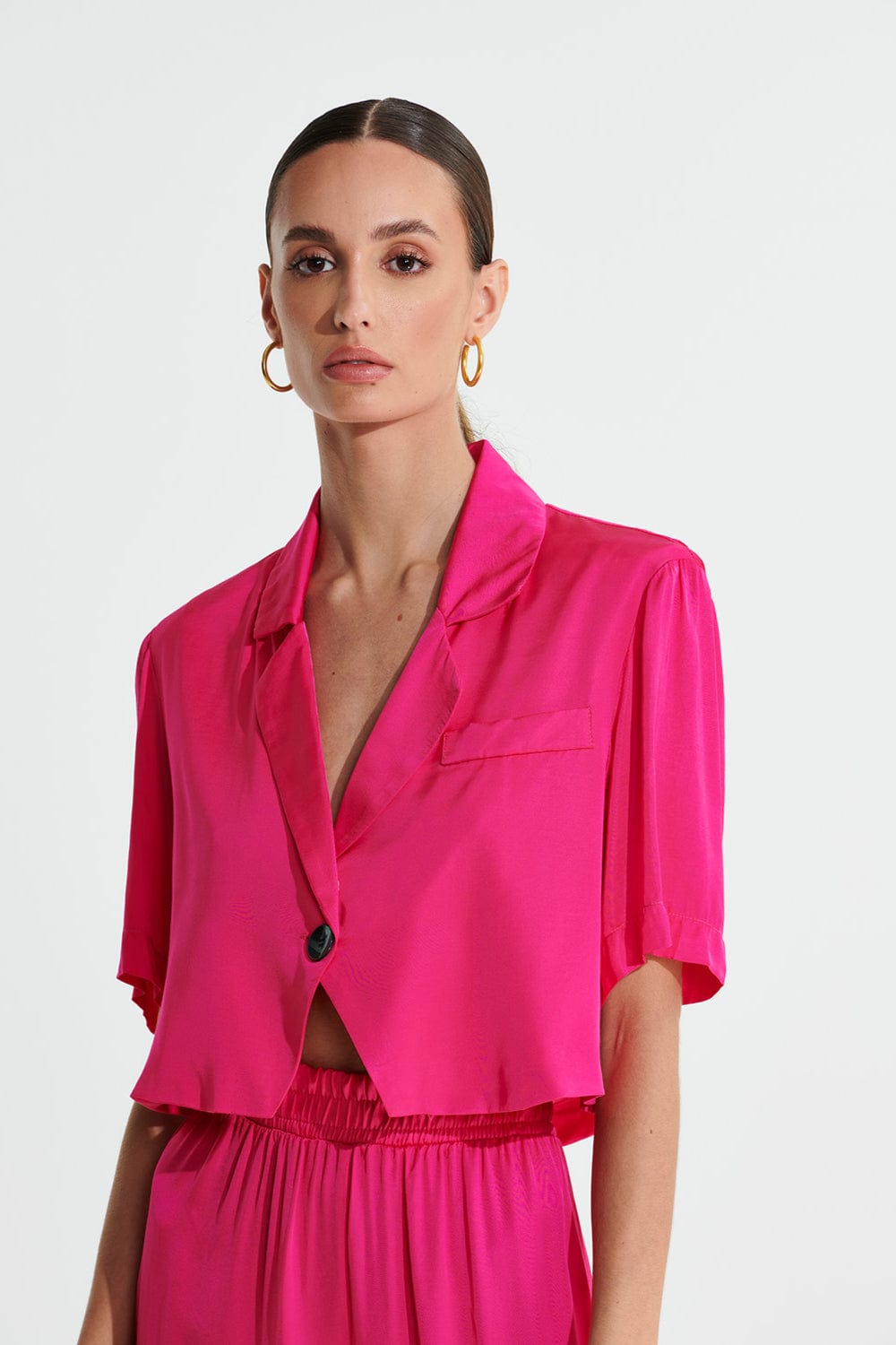 L'Cecci - Camisa Cropped Manga Curta Rosa Pink