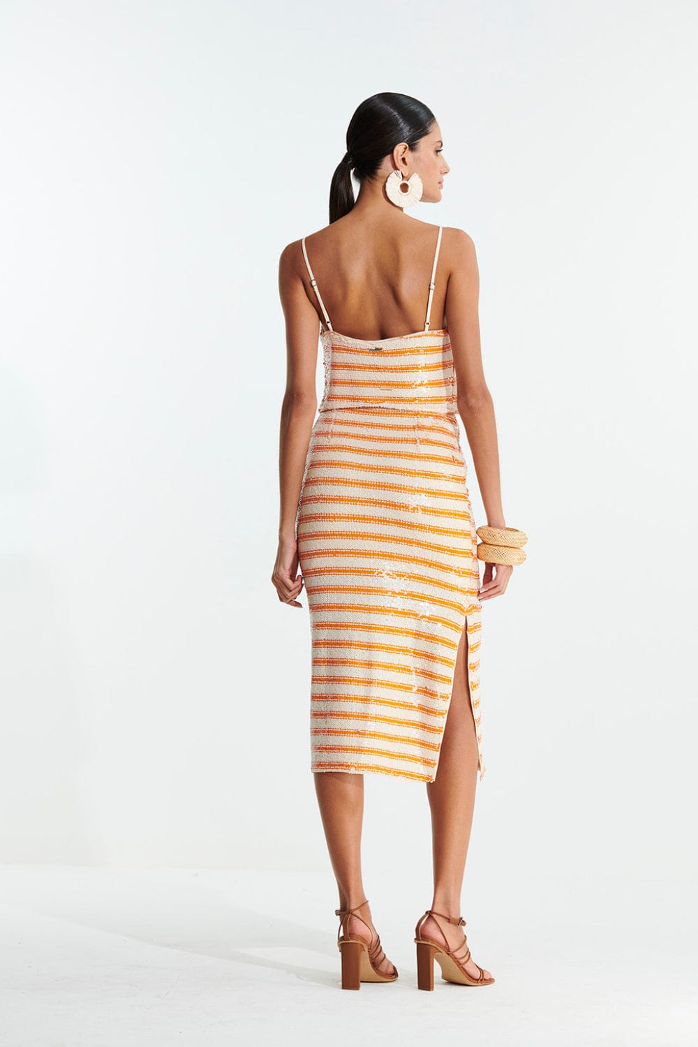 L'Cecci - Saia Lápis em Paetês Laranja