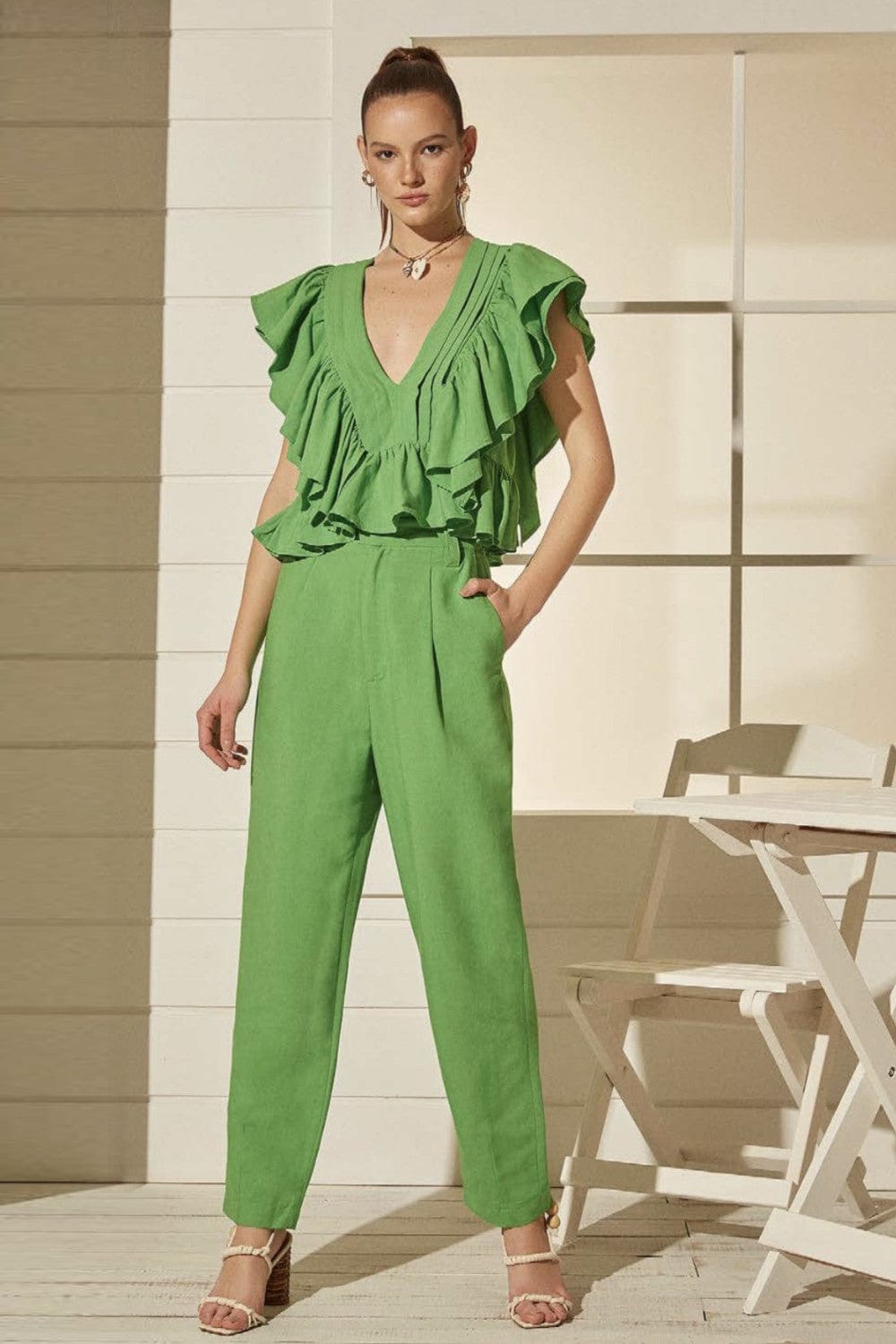 L'Cecci - Calça Alfaiataria Viscolinho Verde