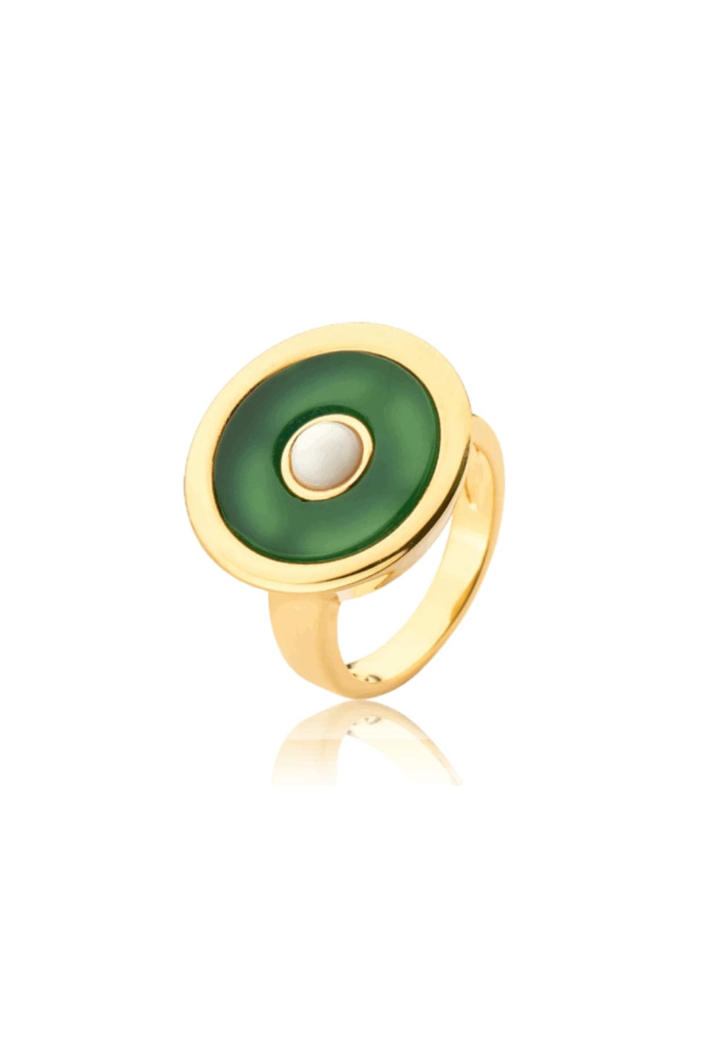 Aimer - Anel Iris Ágata Verde e Porcelana Banhada a Ouro 18k