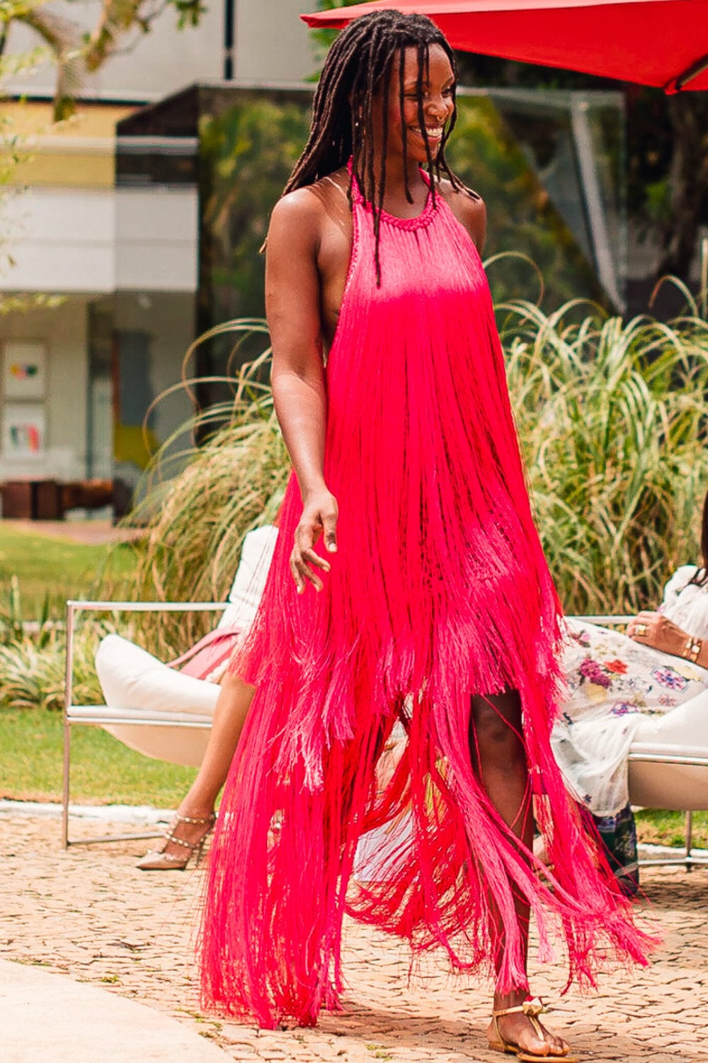 Andrea Almeida - Vestido Midi Franjas Crochet Frente Única Bel