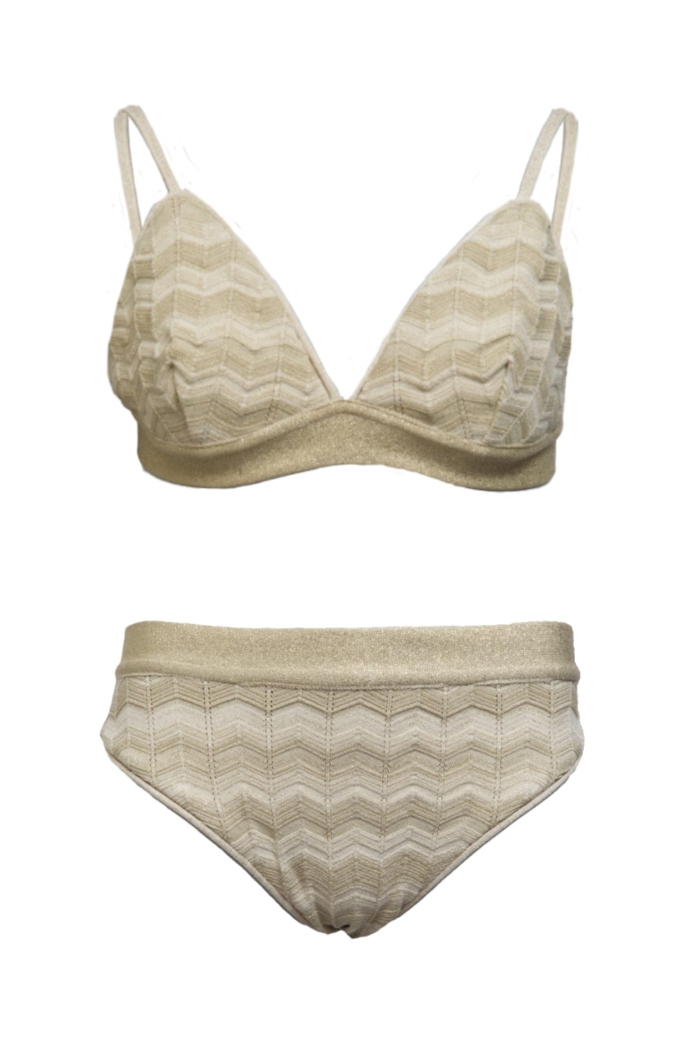 Viviane Furrier - Biquíni em Tricot Jacquard Chevron Dourado