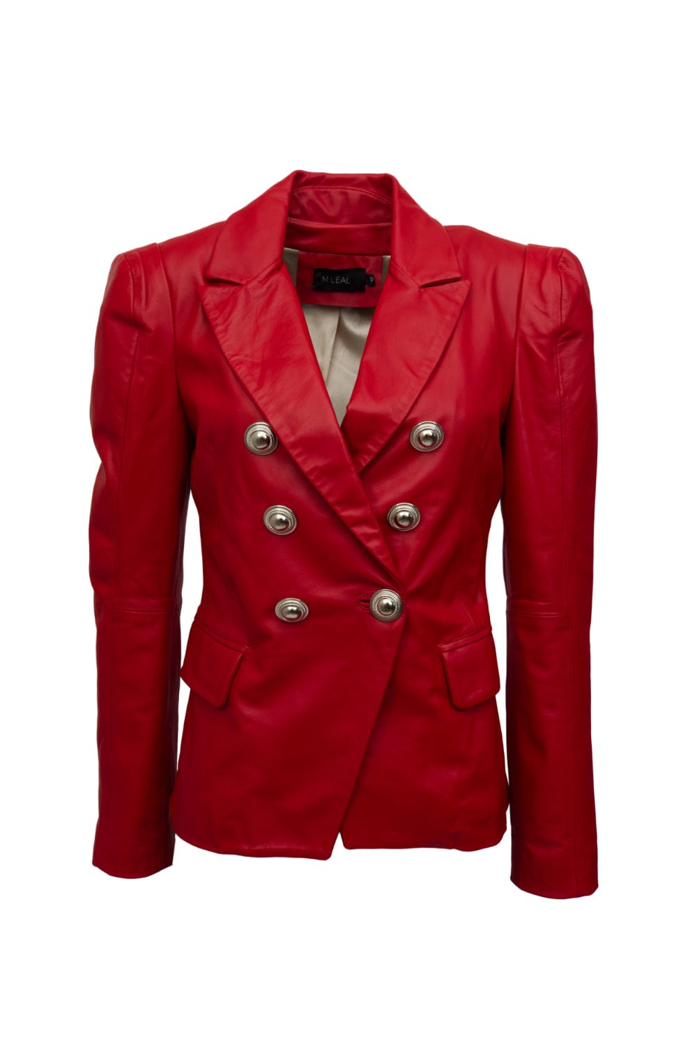 M Leal - Blazer 100% Couro Botões Vermelho Scarlet