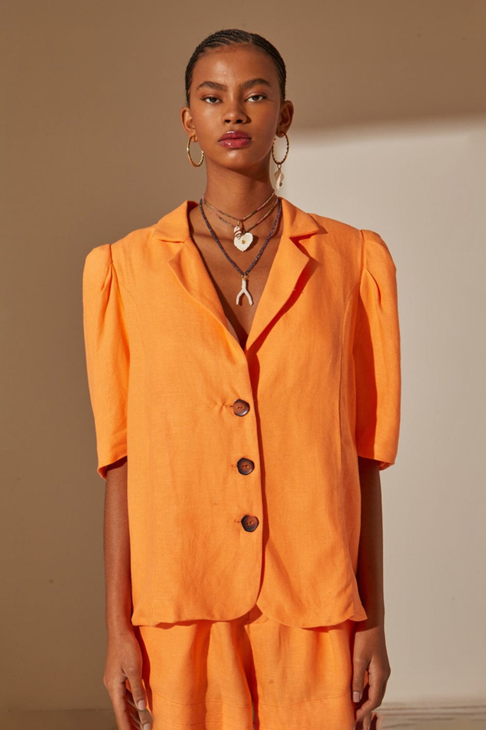 L'Cecci - Blazer Manga 3/4 Viscolinho Laranja