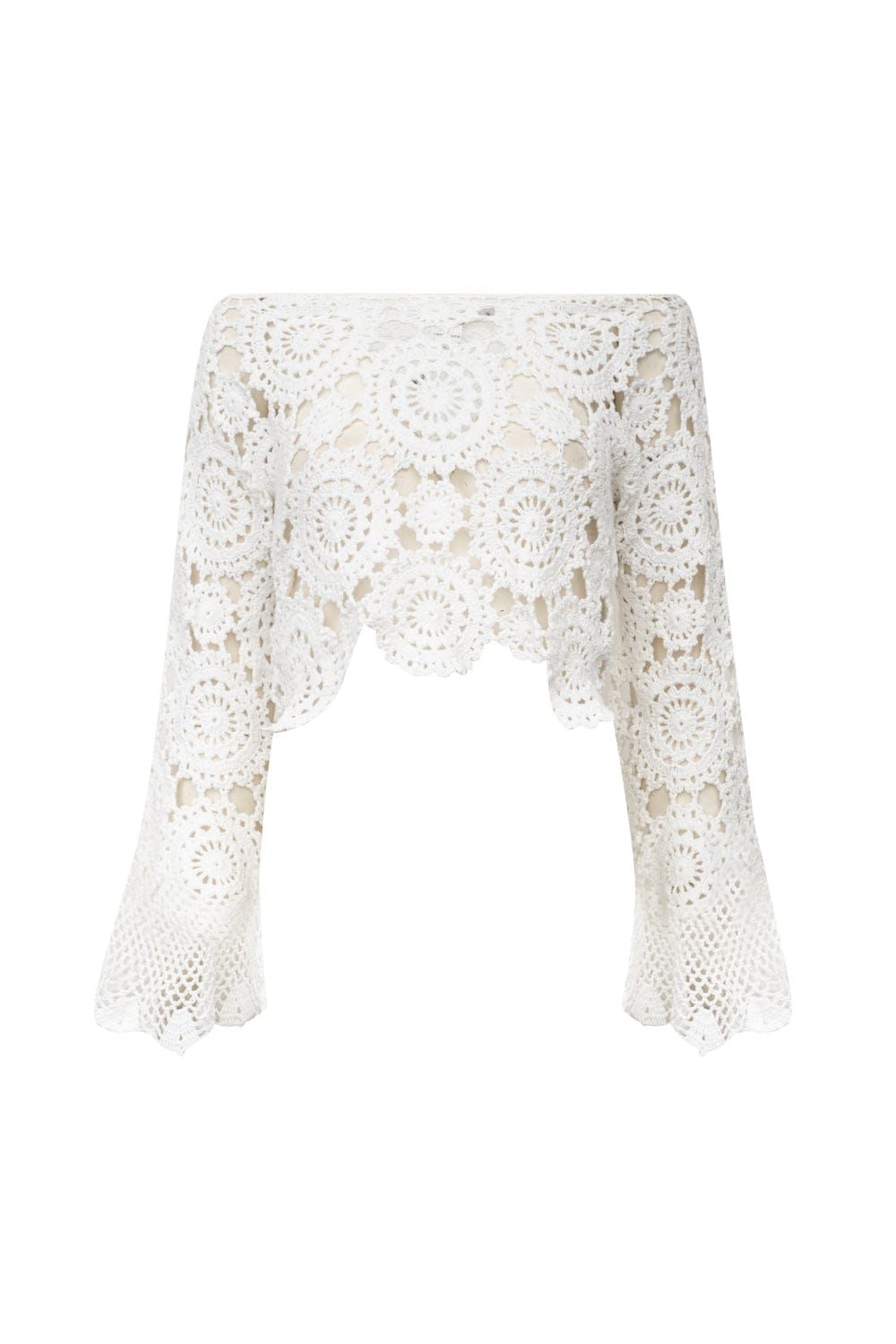 Club - Blusa Cropped Manga Longa Crochet Branco