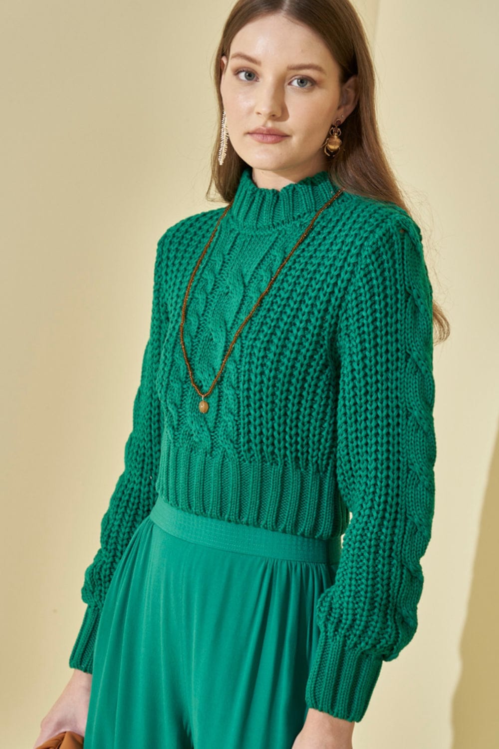 L'Cecci - Blusa Manga Longa Cropped Tricot Verde