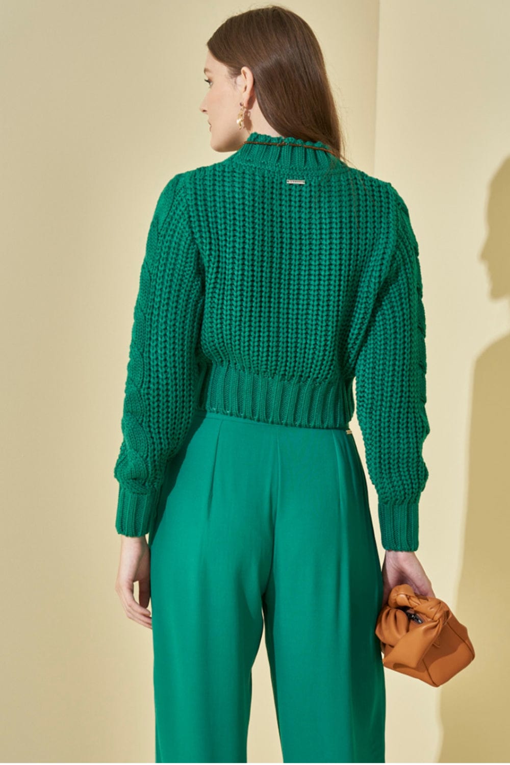 L'Cecci - Blusa Manga Longa Cropped Tricot Verde