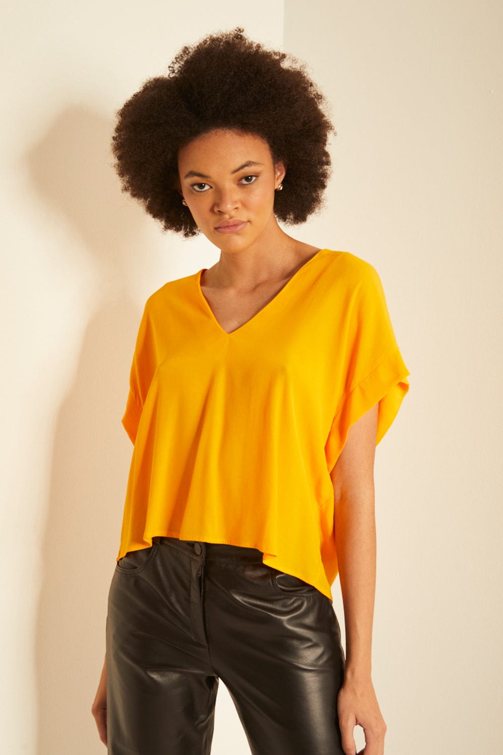 L'Cecci - Blusa Cropped Manga Curta Amarelo