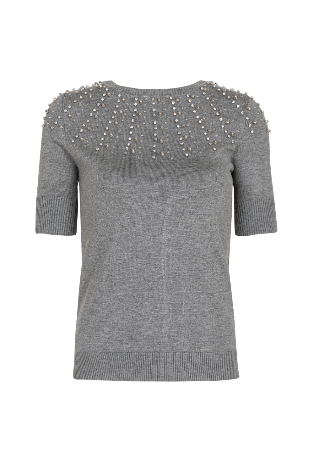 Spell - Blusa Manga Curta com Cristais Frontal Cinza