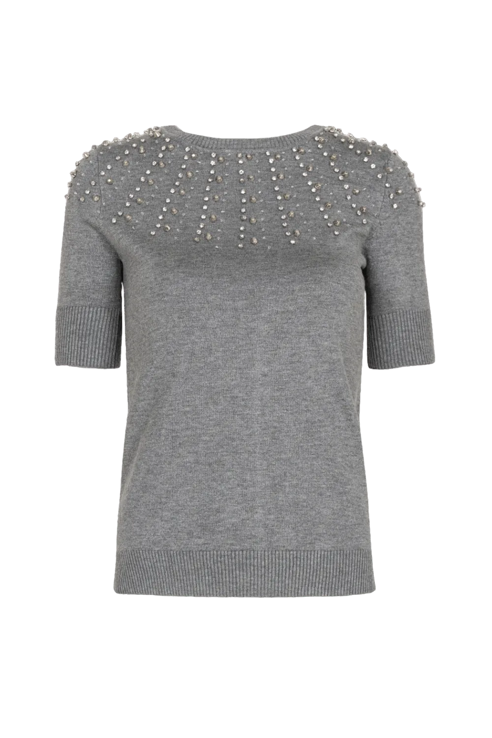 Spell - Blusa Manga Curta com Cristais Frontal Cinza