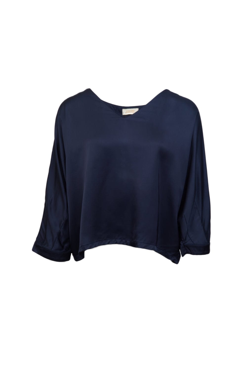 Viviane Furrier - Blusa Manga Morcego em Cetim Azul Marinho
