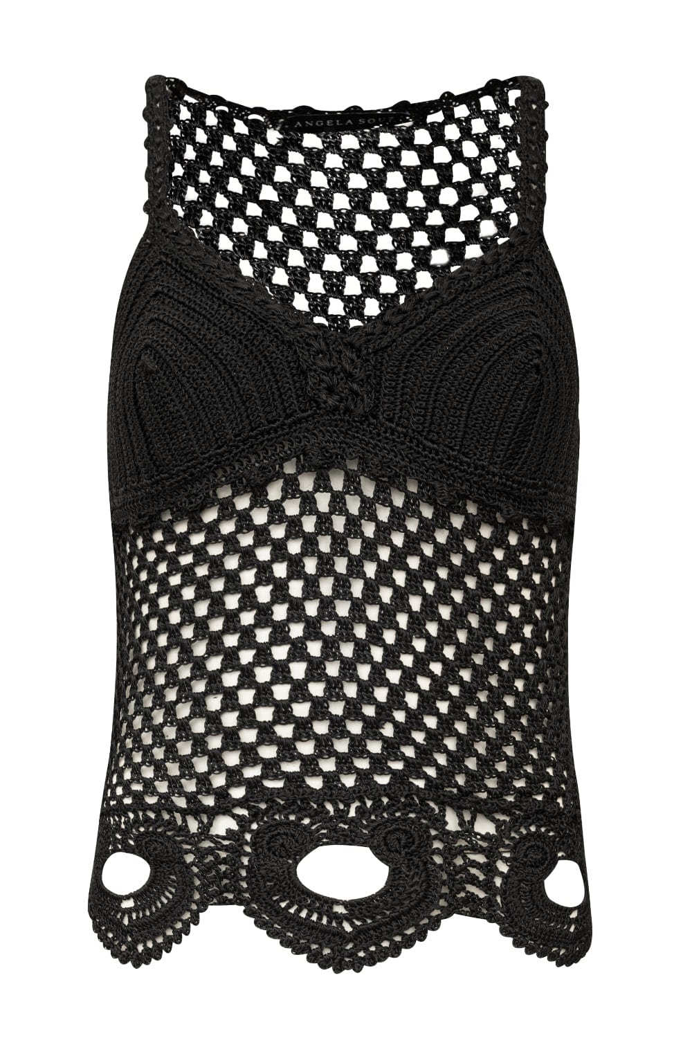 Club - Blusa de Alça Fina em Crochet Preto