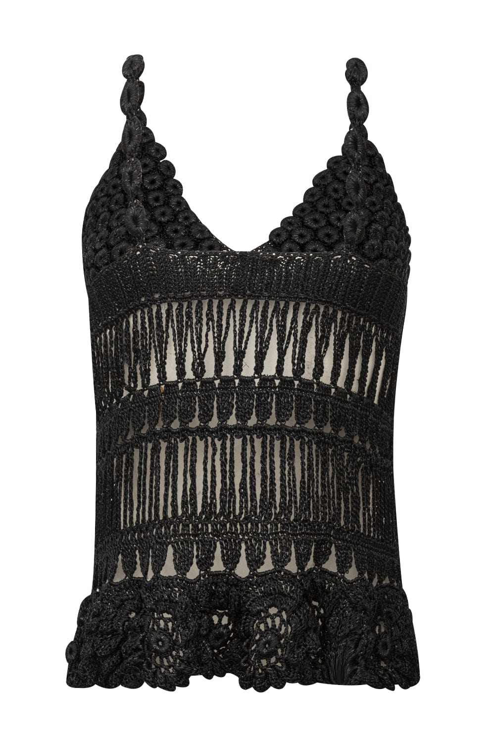 Andrea Almeida - Blusa de Alça Fina em Crochet Ana Botões Preto