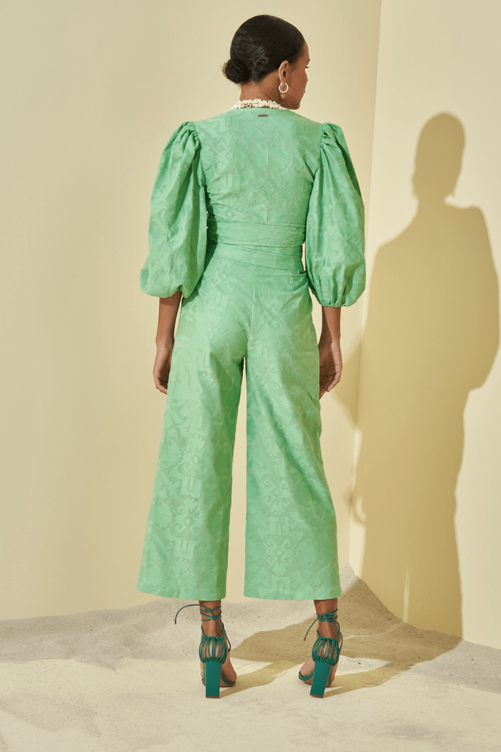 L'Cecci - Blusa Cropped Manga 3/4 Bordada Verde