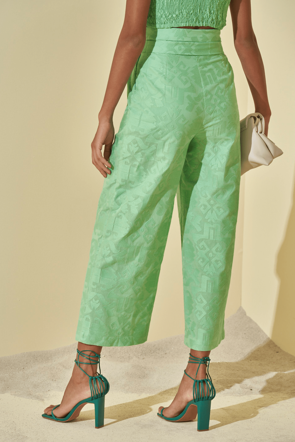 L'Cecci - Calça Pantacourt Jacquard Verde