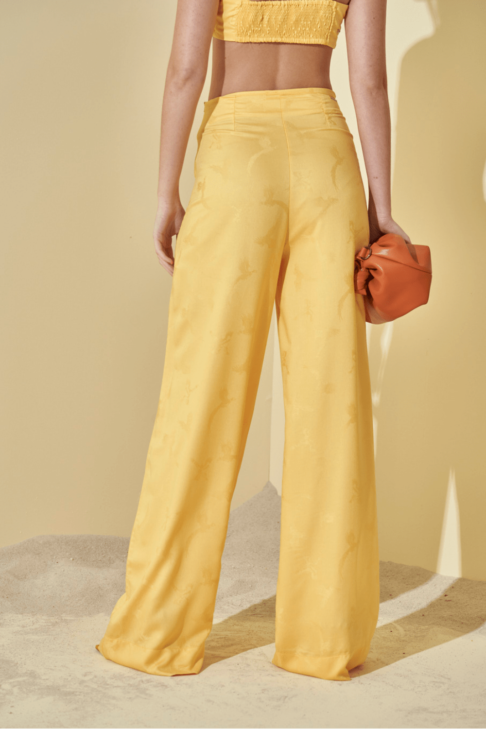 L'Cecci - Calça Pantalona Jacquard Amarelo