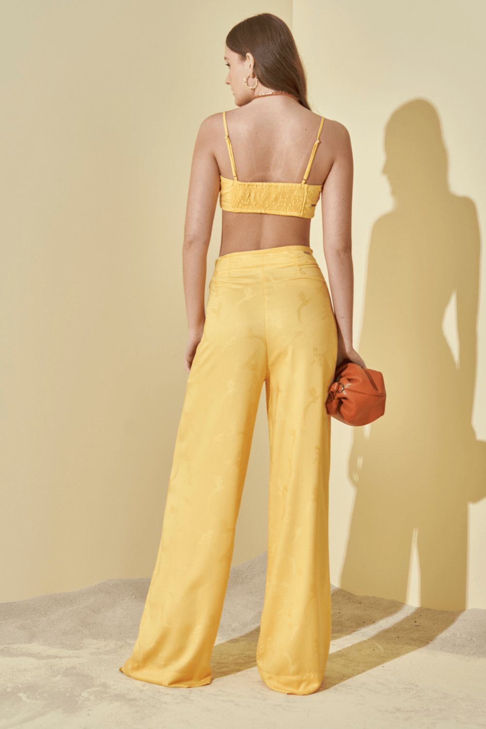L'Cecci - Calça Pantalona Jacquard Amarelo