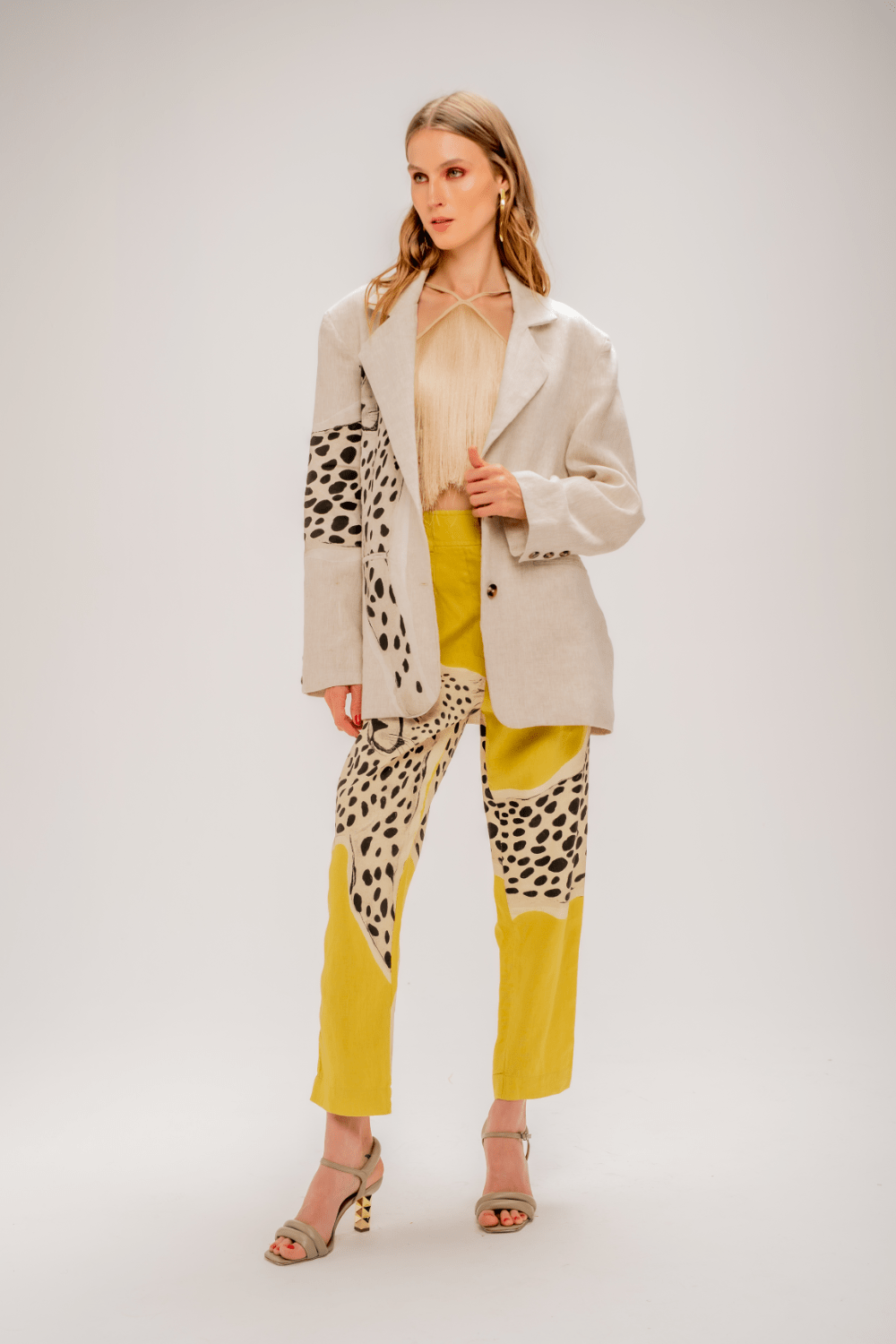 Yukio - Calça Linho Estampada Lime