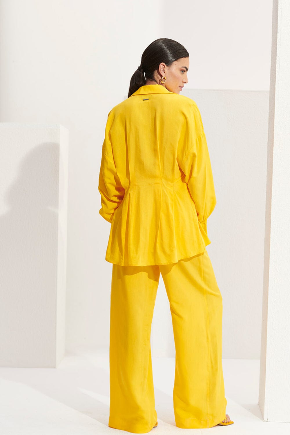 L'Cecci - Calça Pantalona Cintura Alta Amarelo