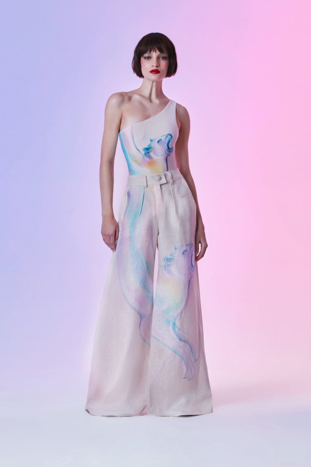 Yukio - Calça Pantalona Linho Estampa Pantera Light