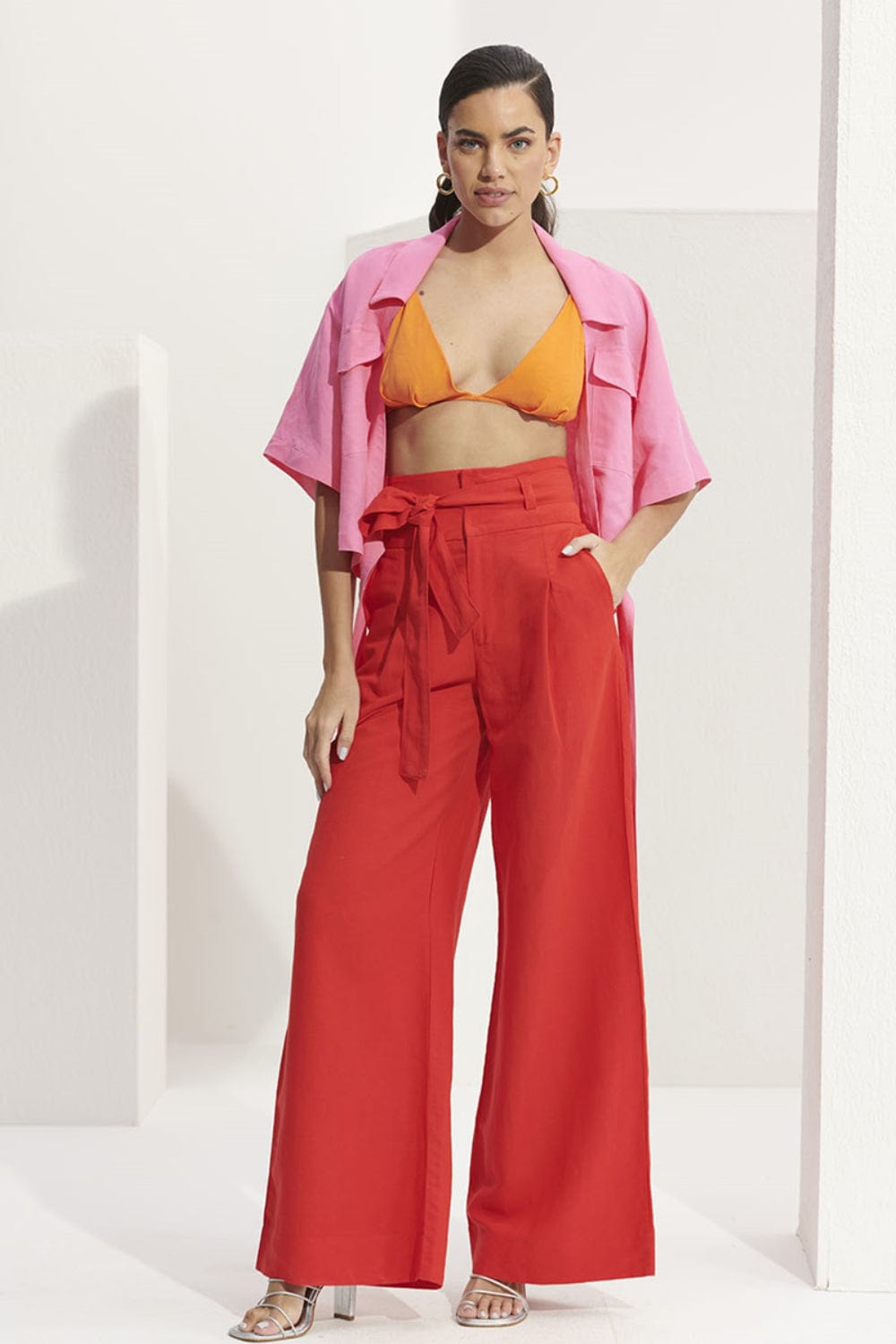 L'Cecci - Calça Pantalona Viscolinho Vermelho