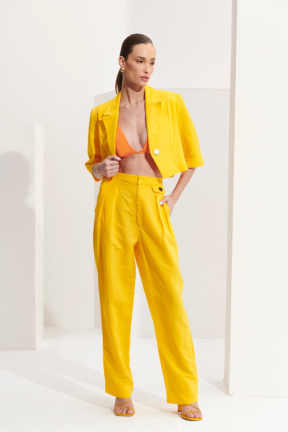 L'Cecci - Calça Reta Viscolinho Amarelo