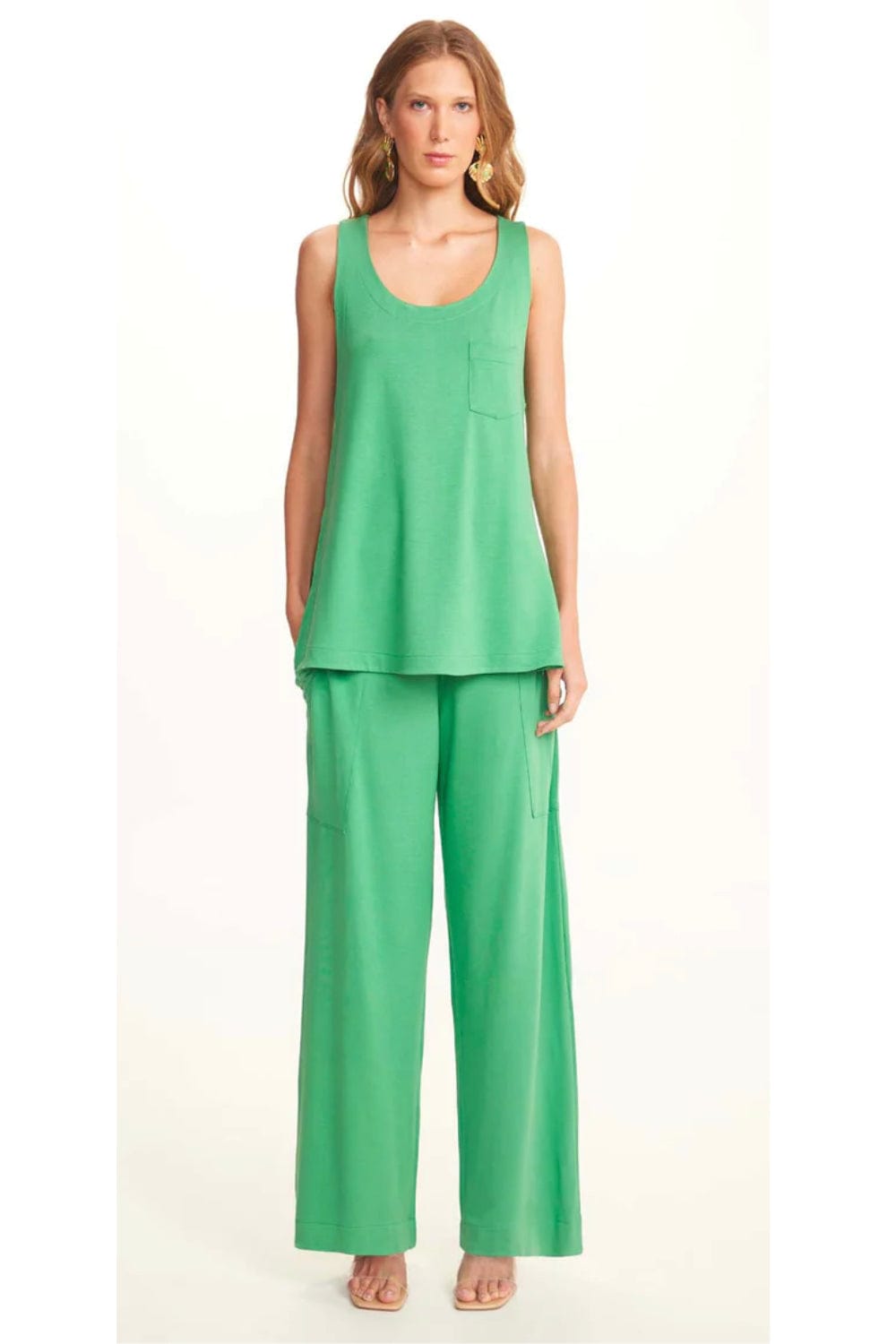 Viviane Furrier - Calça Reta com Bolsos em Malha Verde