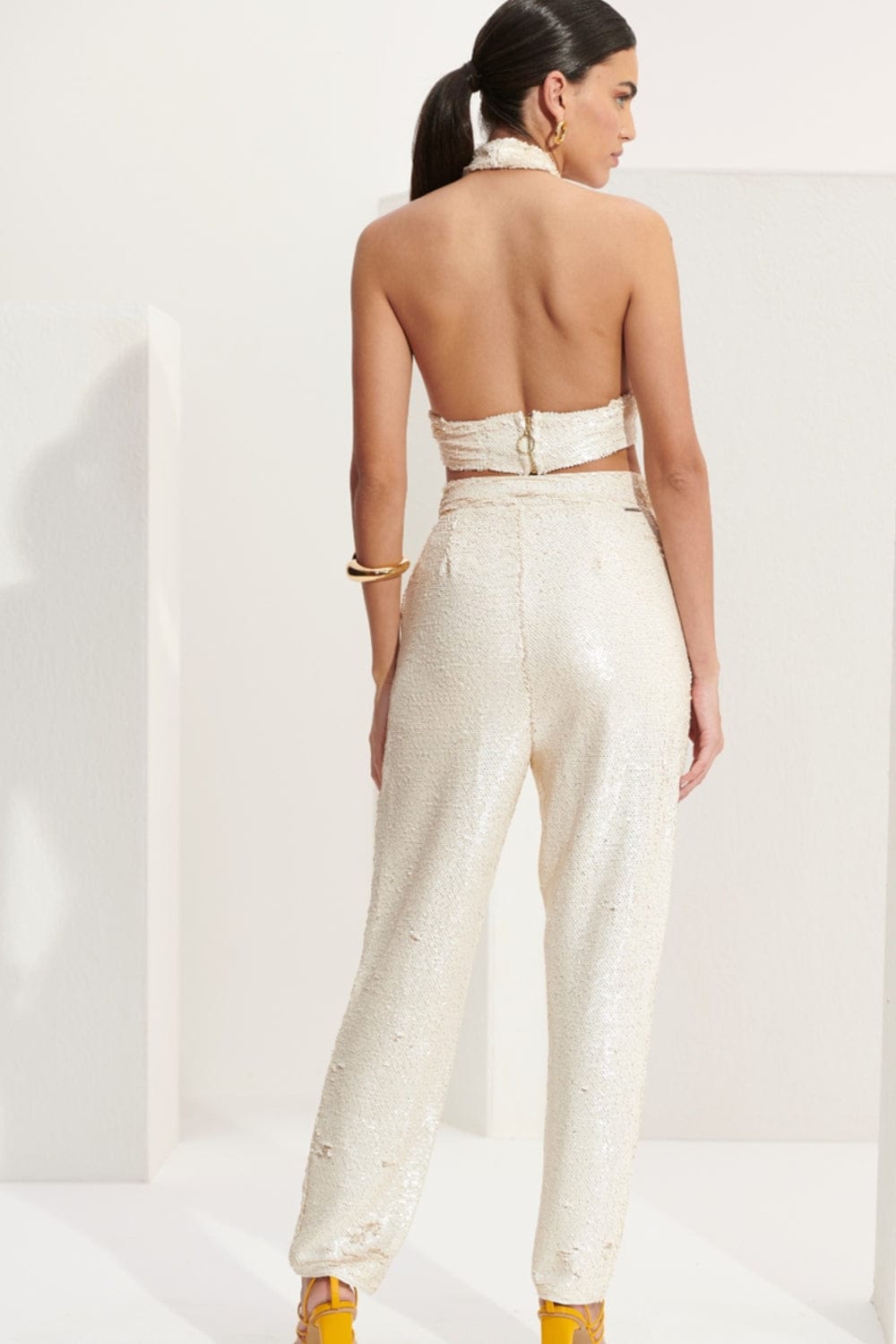 L'Cecci - Calça Paetê Off White