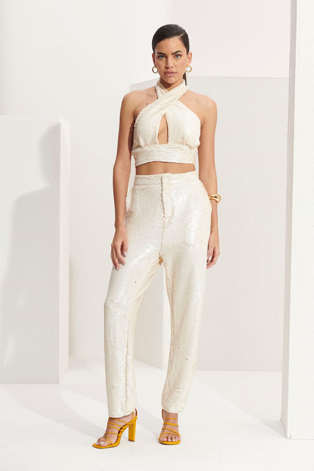 L'Cecci - Calça Paetê Off White