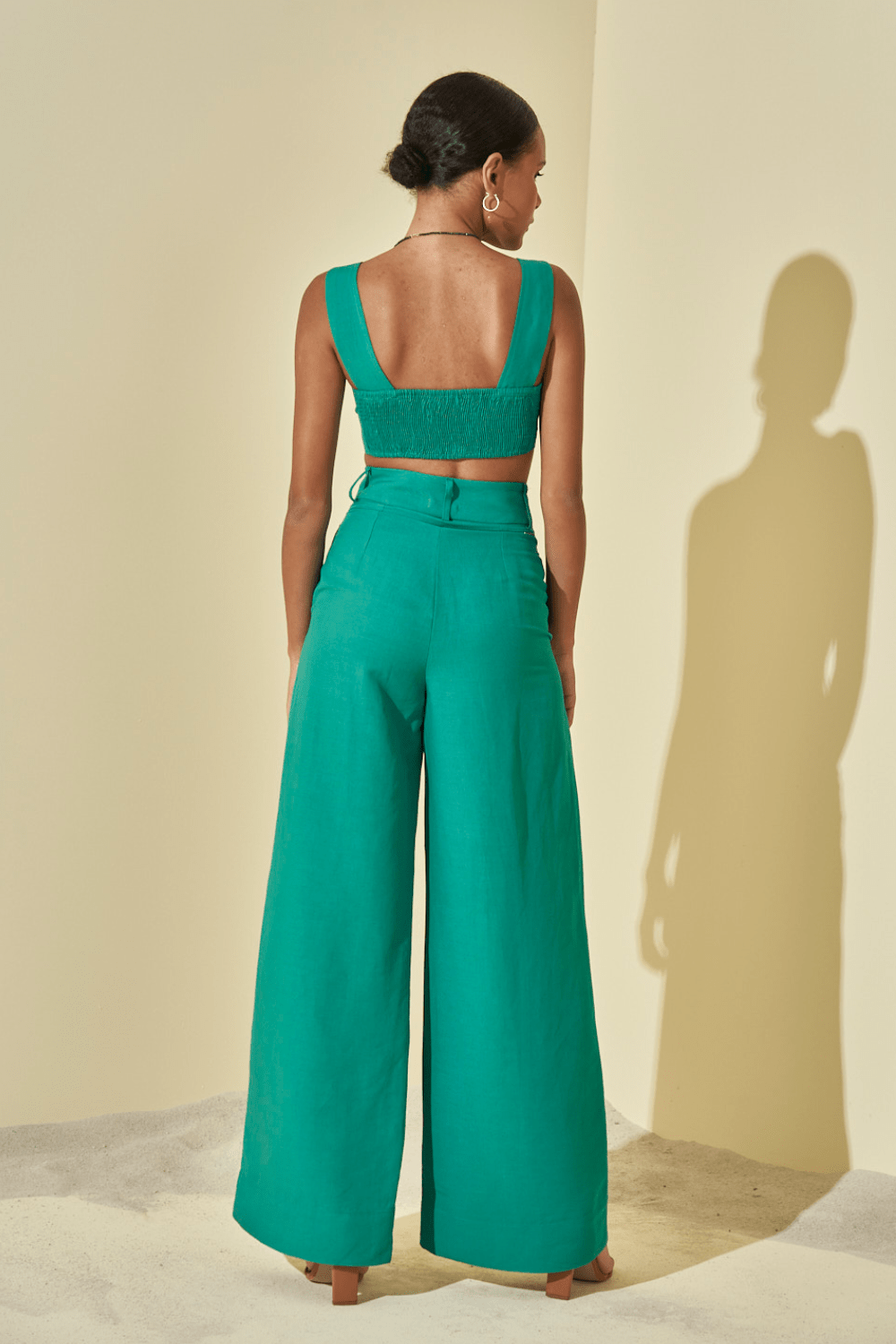 L'Cecci - Calça Pantalona Viscolinho Verde