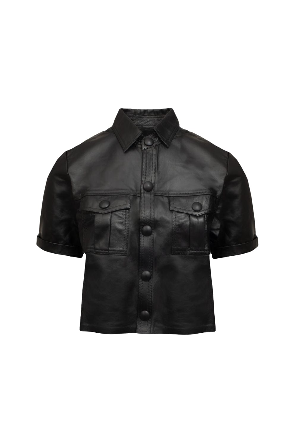 M Leal - Camisa Cropped Couro Preto