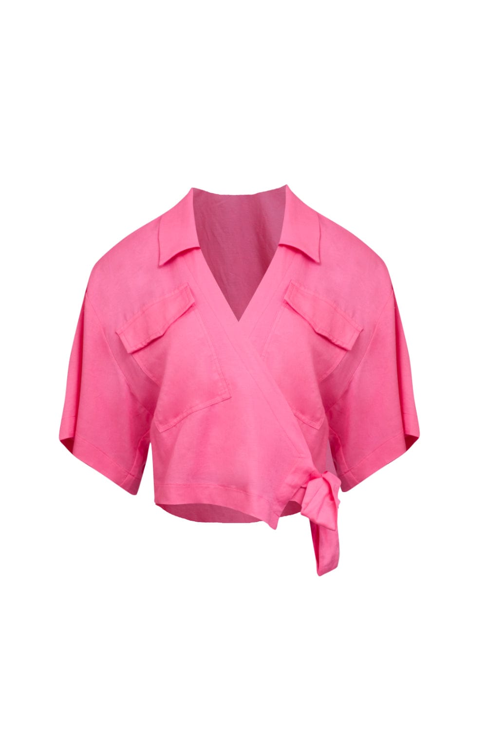 L'Cecci - Camisa Cropped Manga Curta Envelope Viscolinho Rosa