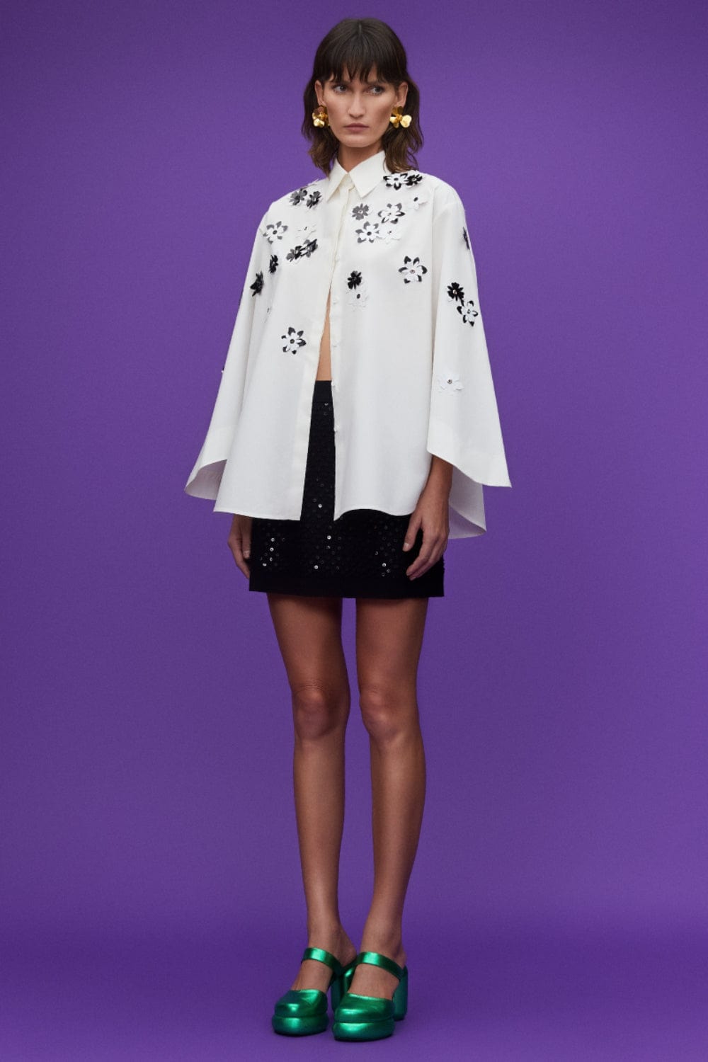 Coven - Saia Mini Tricot Poá Paetês Preto