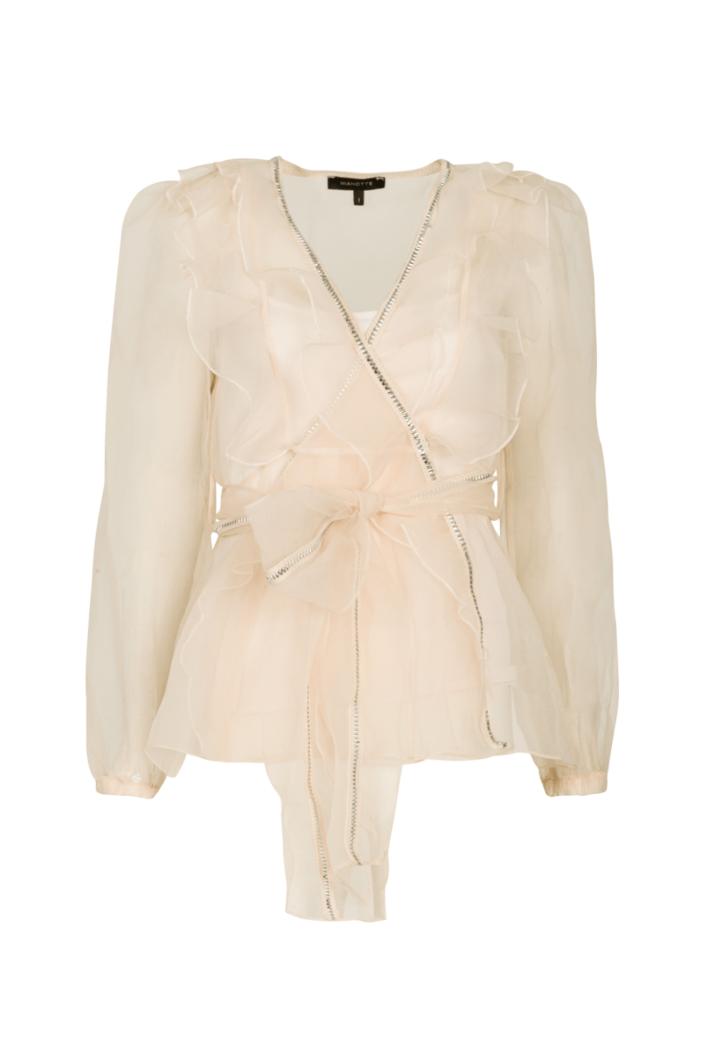 Mianotte - Camisa Manga Longa Envelope Organza com Babados Frontal