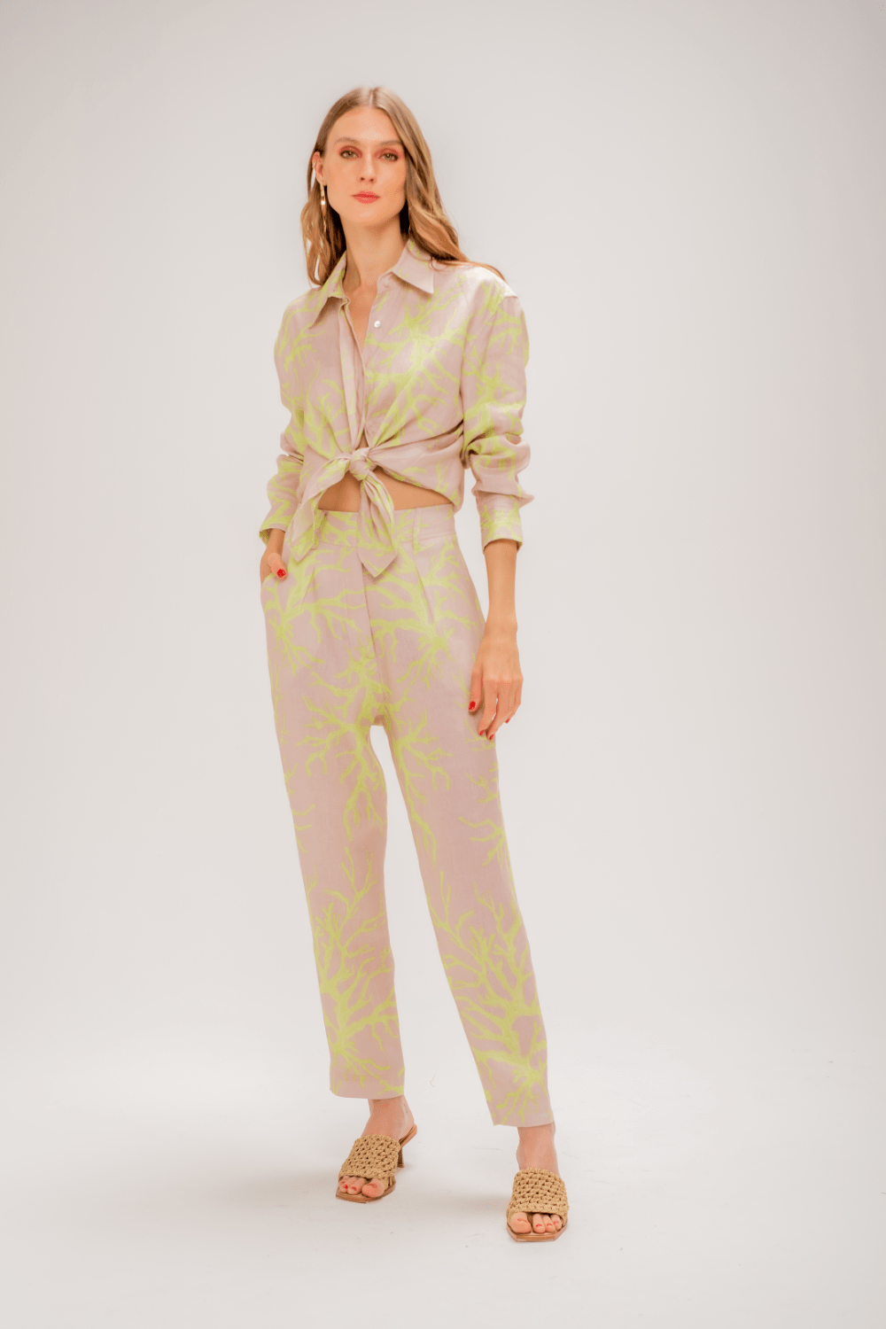 Yukio - Camisa Manga Longa Estampada Light Coral Lime