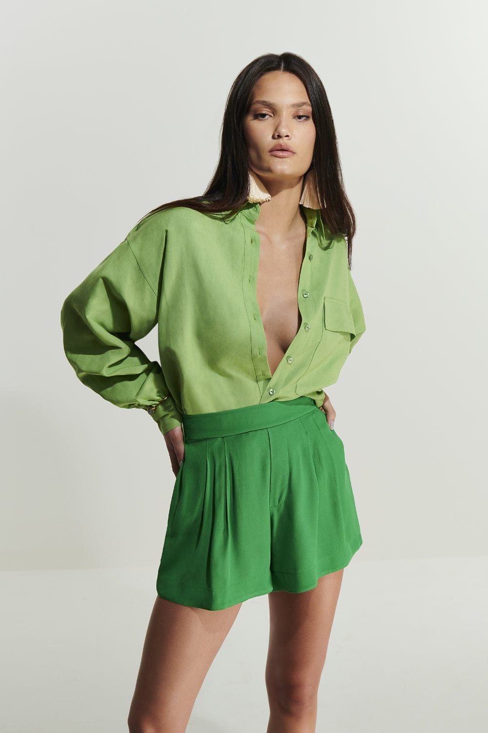 L'Cecci - Camisa Manga Longa Viscolinho Verde