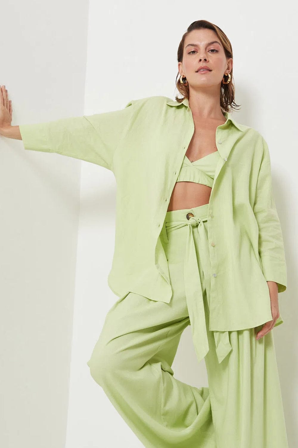 MOB - Camisa Manga 3/4 Viscolinho Verde