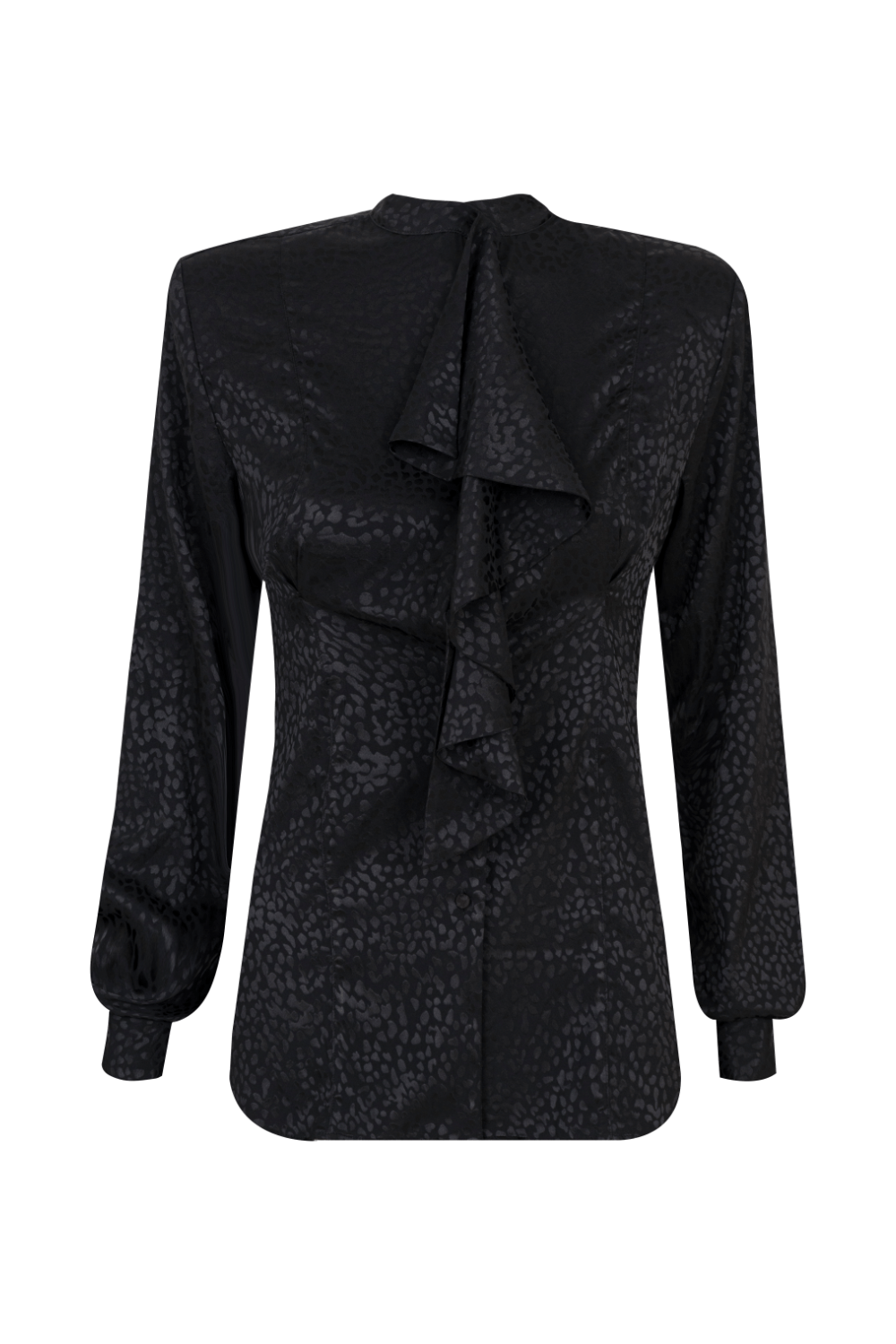 Nineminutes - Camisa Manga Longa com Babados Frontais Preto